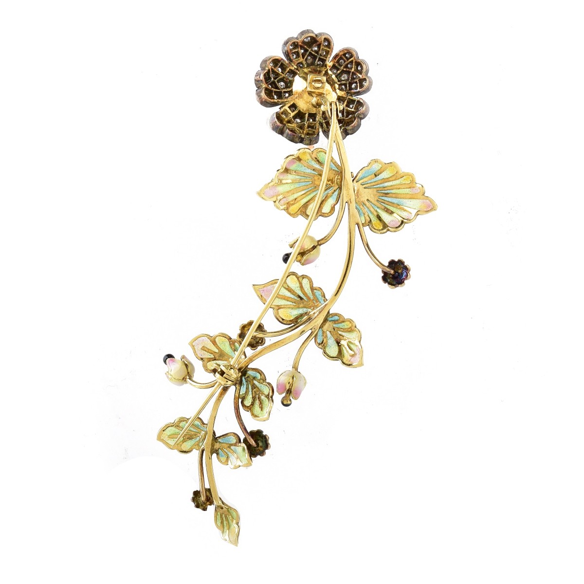 Vintage 18K Gold, Diamond and Enamel Brooch