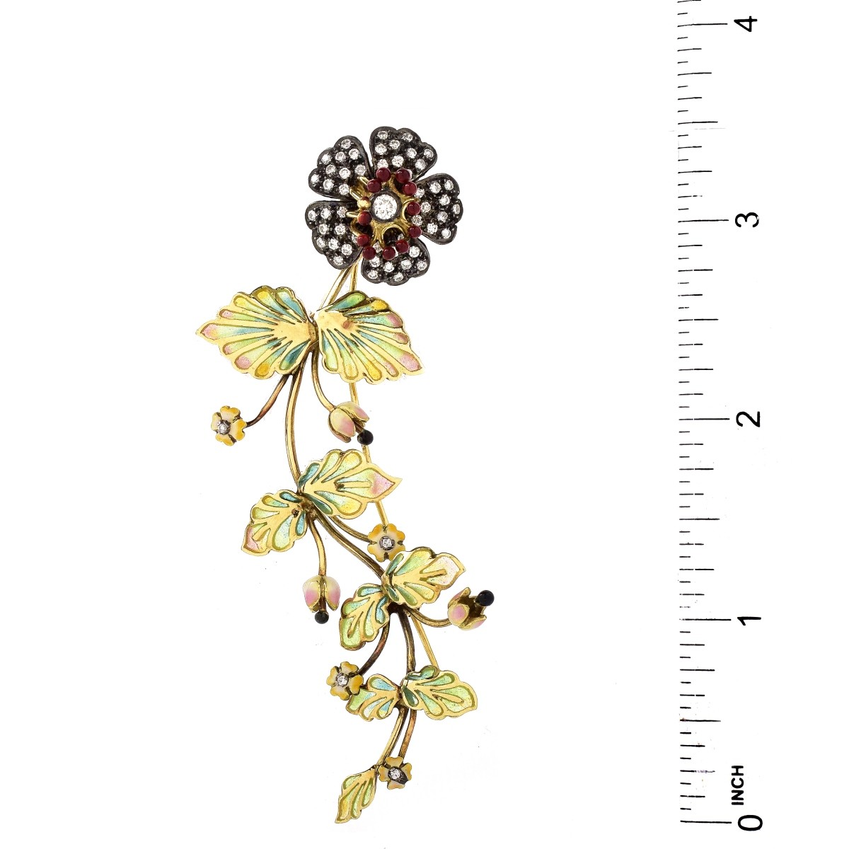 Vintage 18K Gold, Diamond and Enamel Brooch