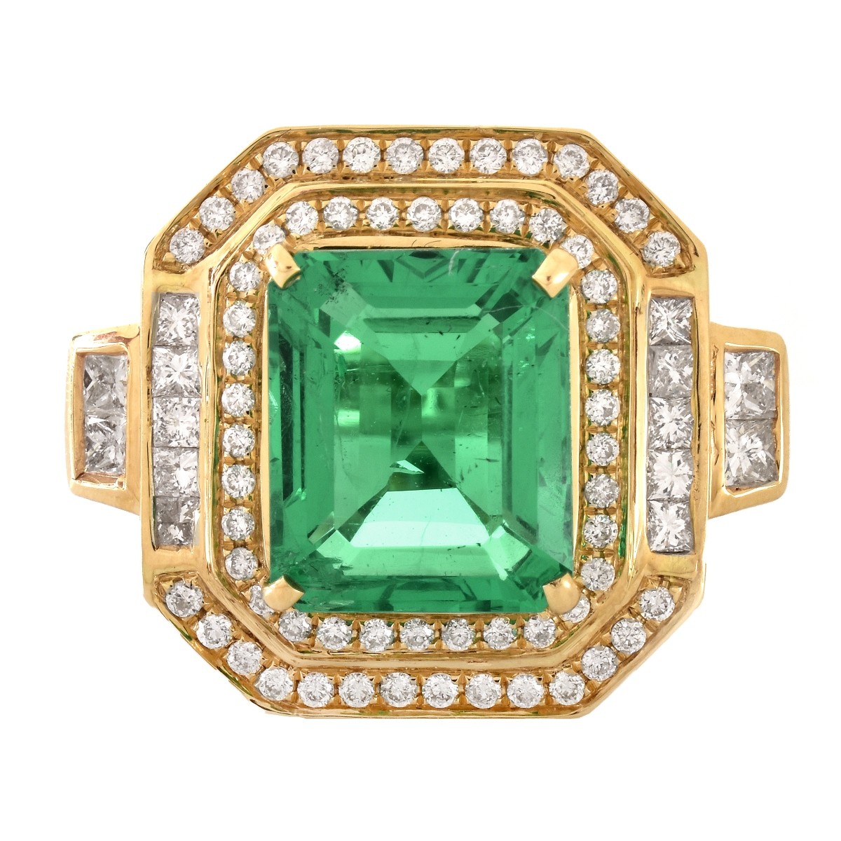 AIGL 5.45ct Emerald, Diamond and 14K Gold Ring