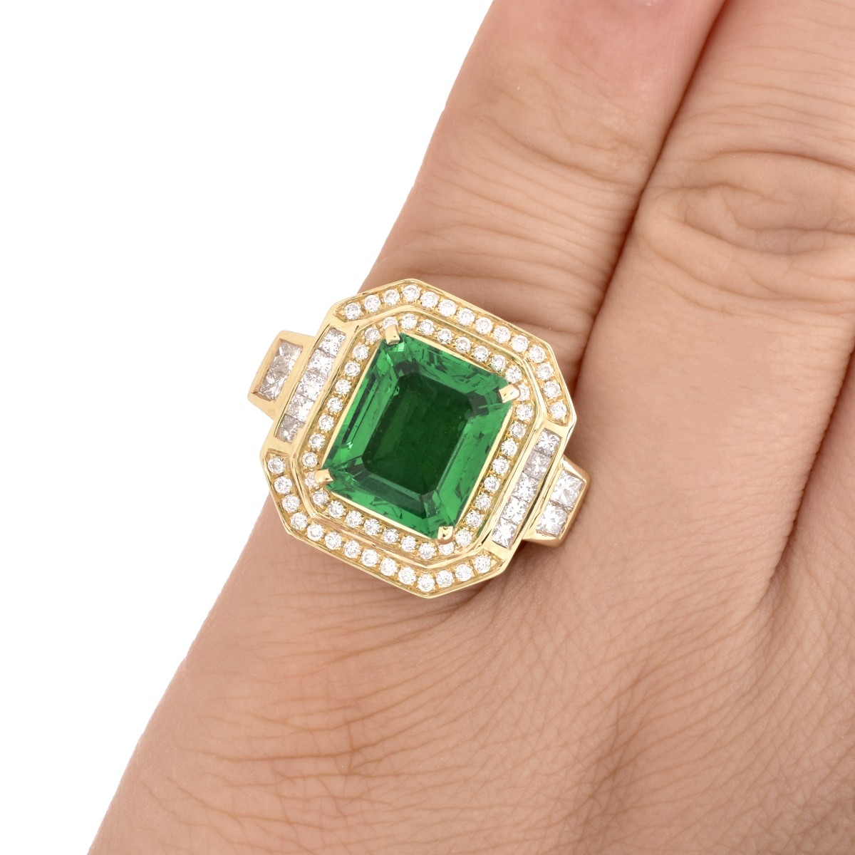 AIGL 5.45ct Emerald, Diamond and 14K Gold Ring