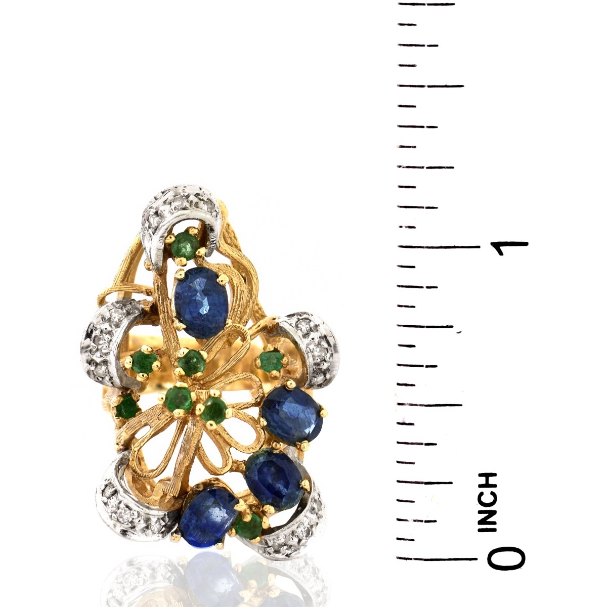Vintage Sapphire, Emerald, Diamond and 14K Gold Ri