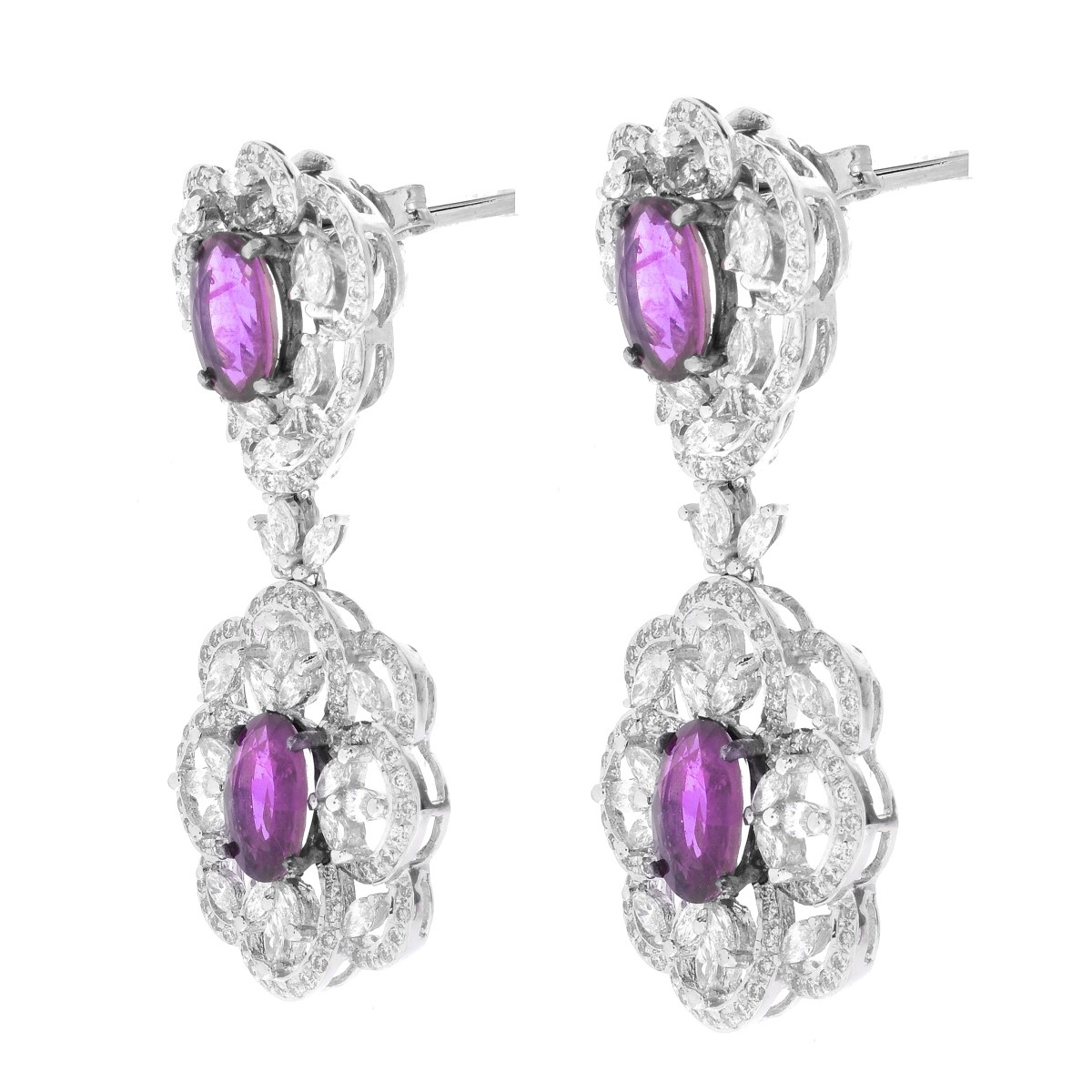 Diamond, Rubelite and 18K Gold Earrings