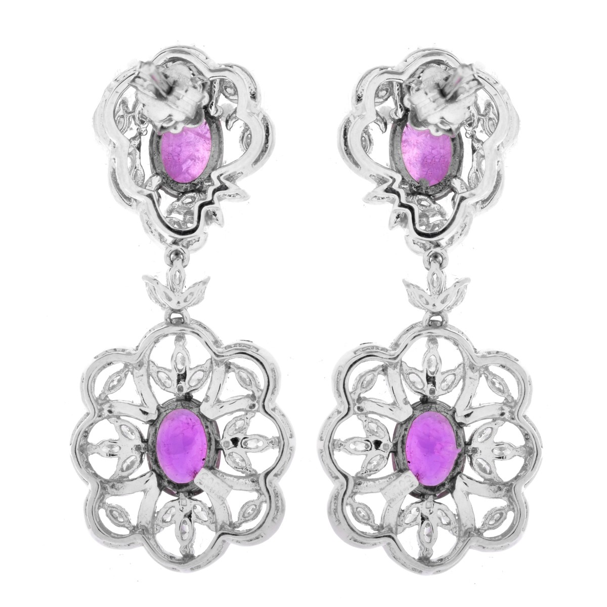 Diamond, Rubelite and 18K Gold Earrings