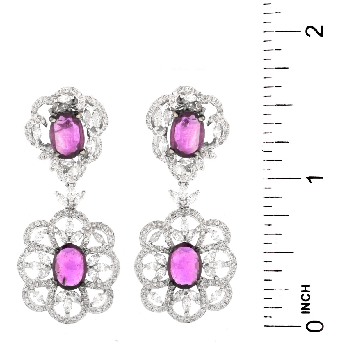 Diamond, Rubelite and 18K Gold Earrings