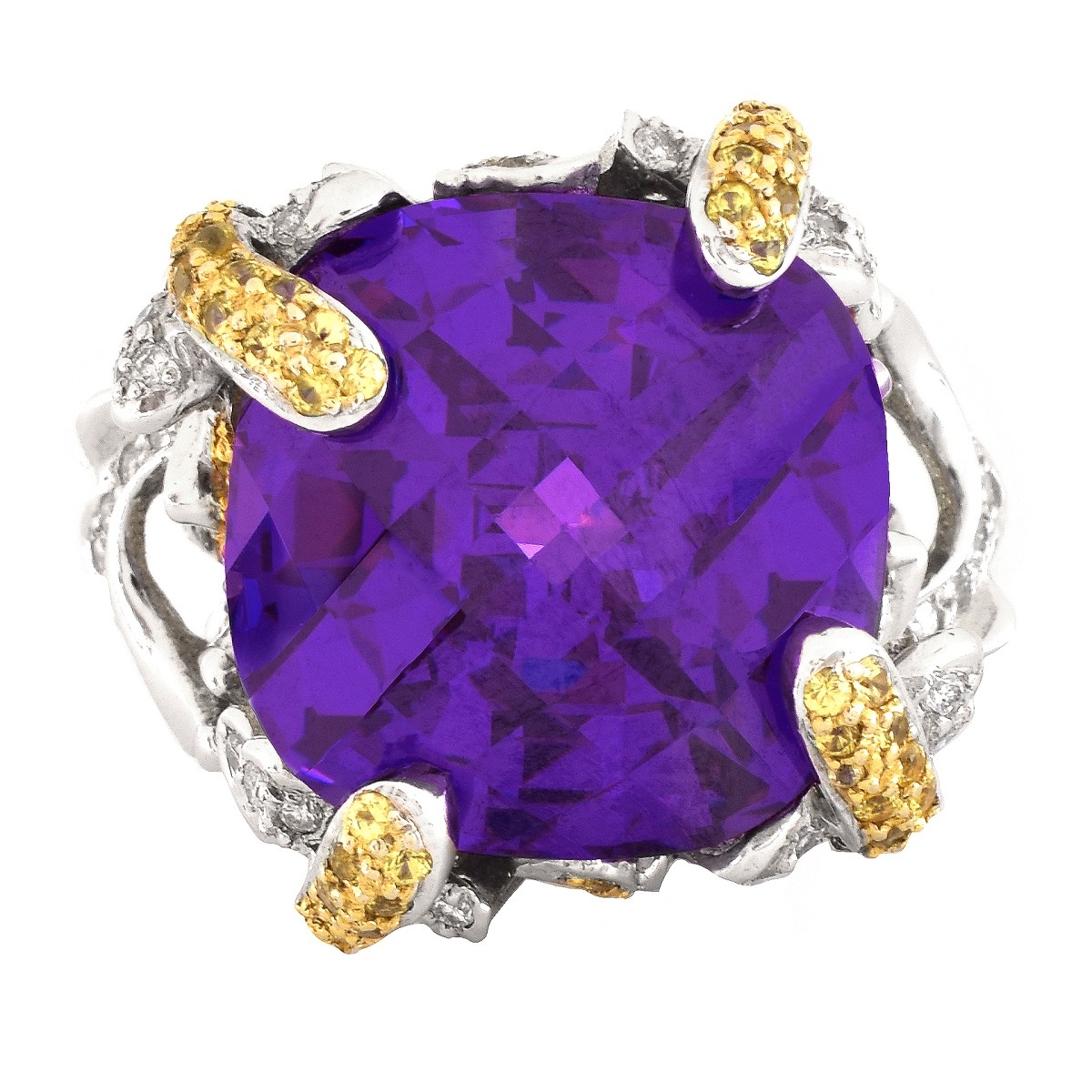 Amethyst, Diamond, Yellow Sapphire Ring