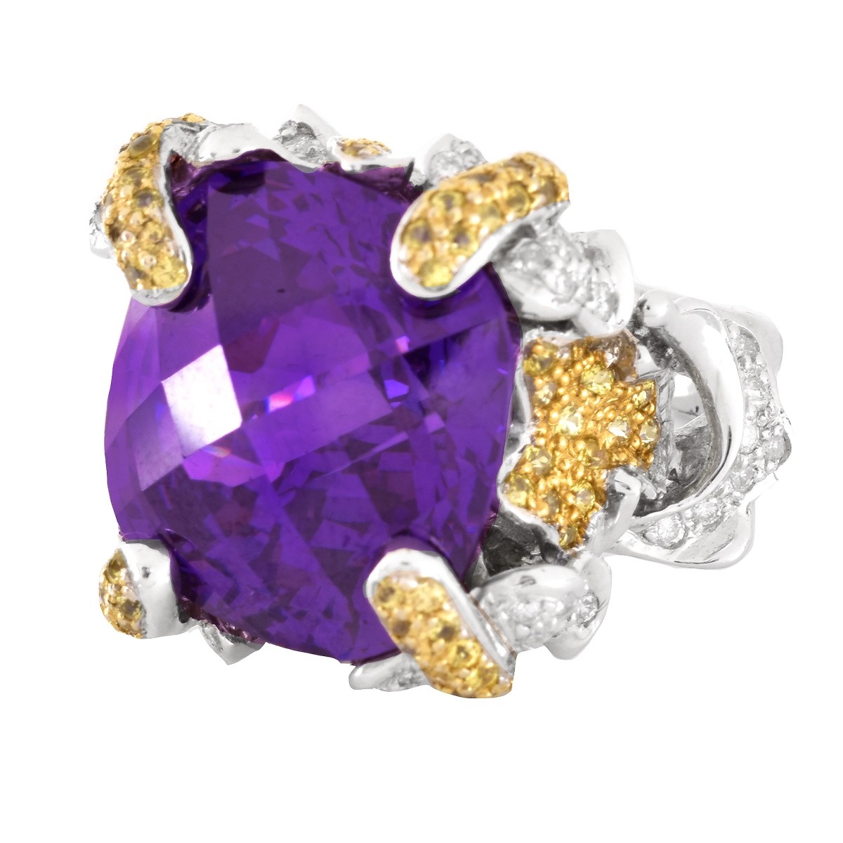 Amethyst, Diamond, Yellow Sapphire Ring