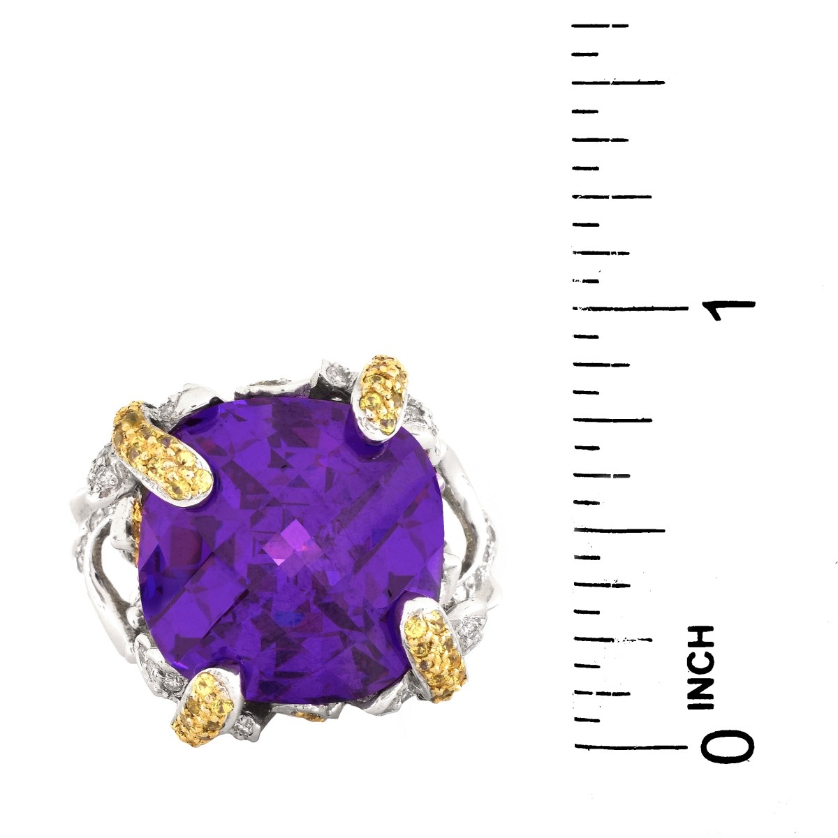 Amethyst, Diamond, Yellow Sapphire Ring