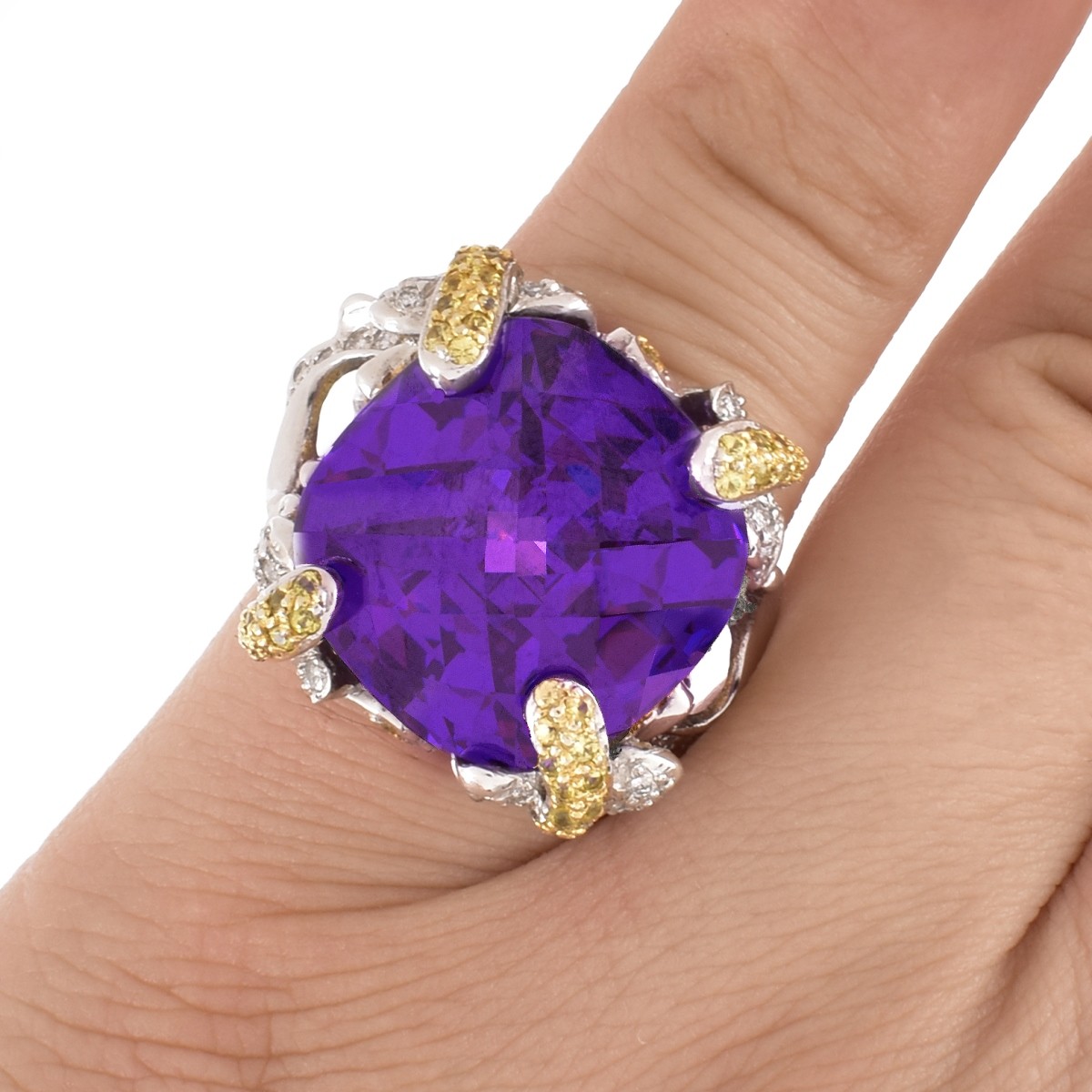 Amethyst, Diamond, Yellow Sapphire Ring