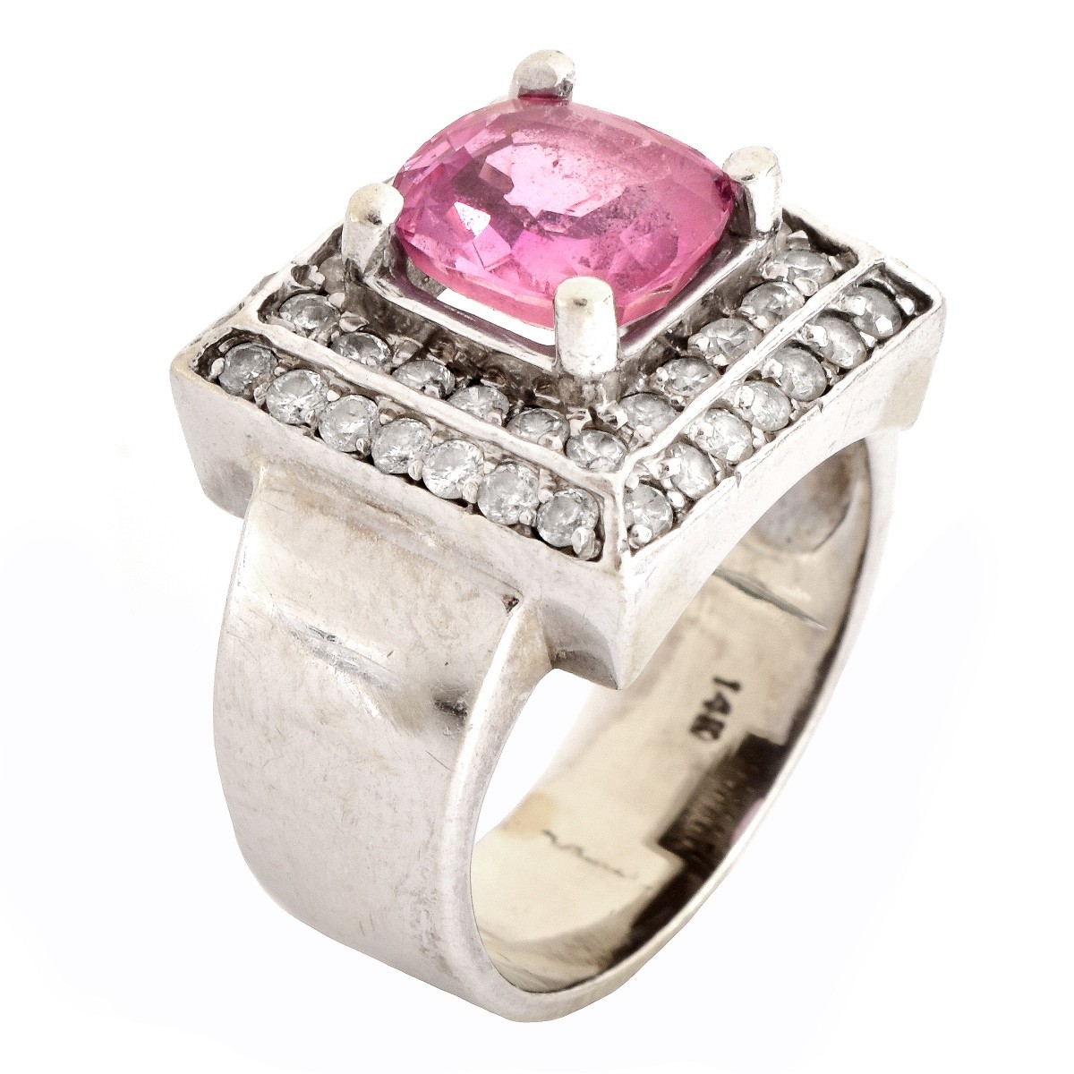 Pink Stone, Diamond and 14K Gold Ring