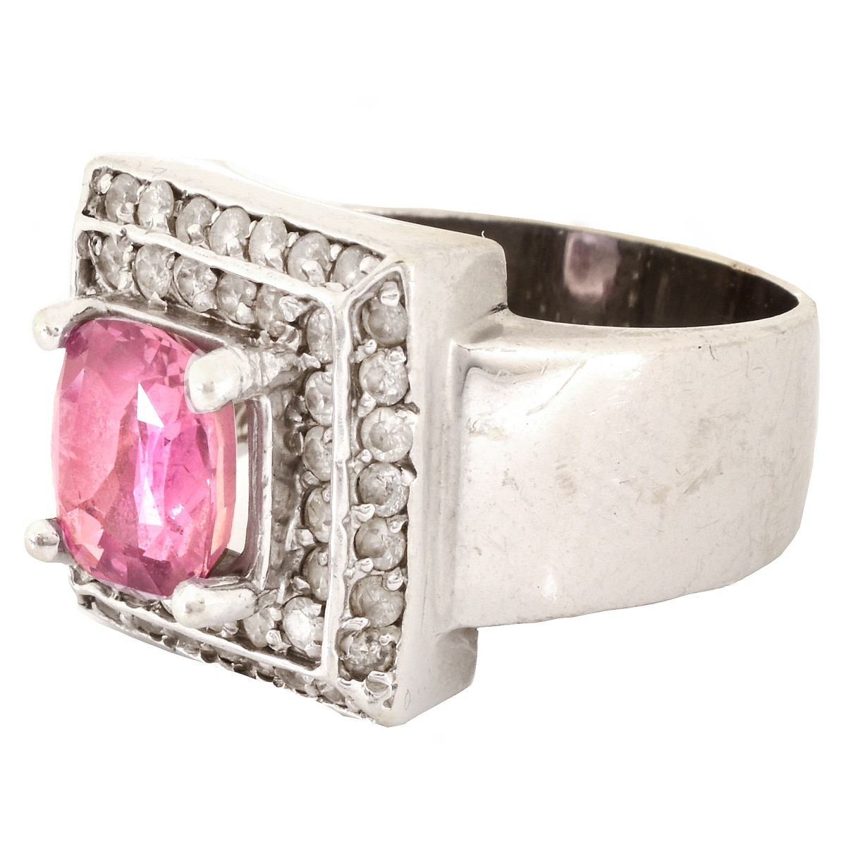 Pink Stone, Diamond and 14K Gold Ring