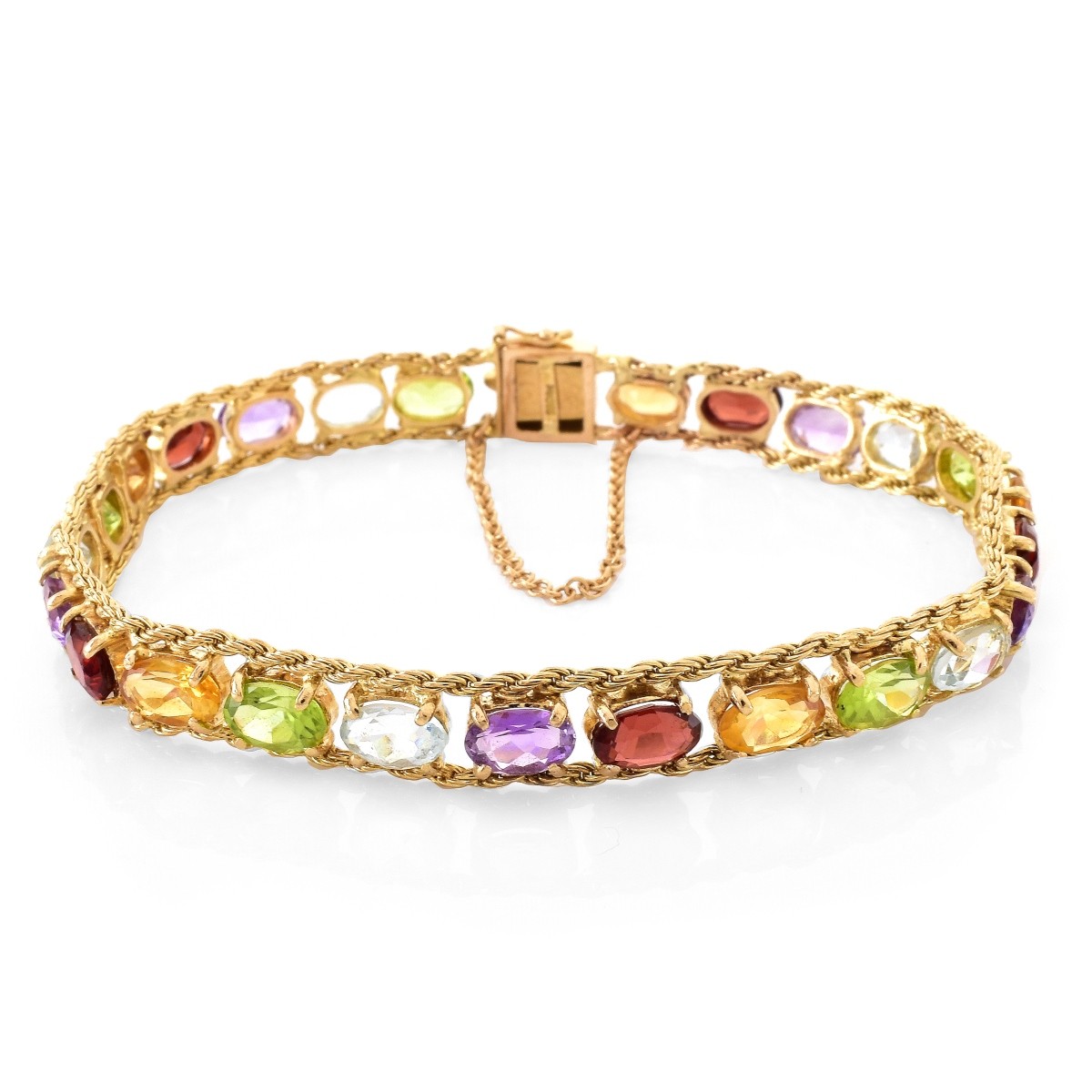 Multi Gemstone and 14K Gold Bracelet and Pendant