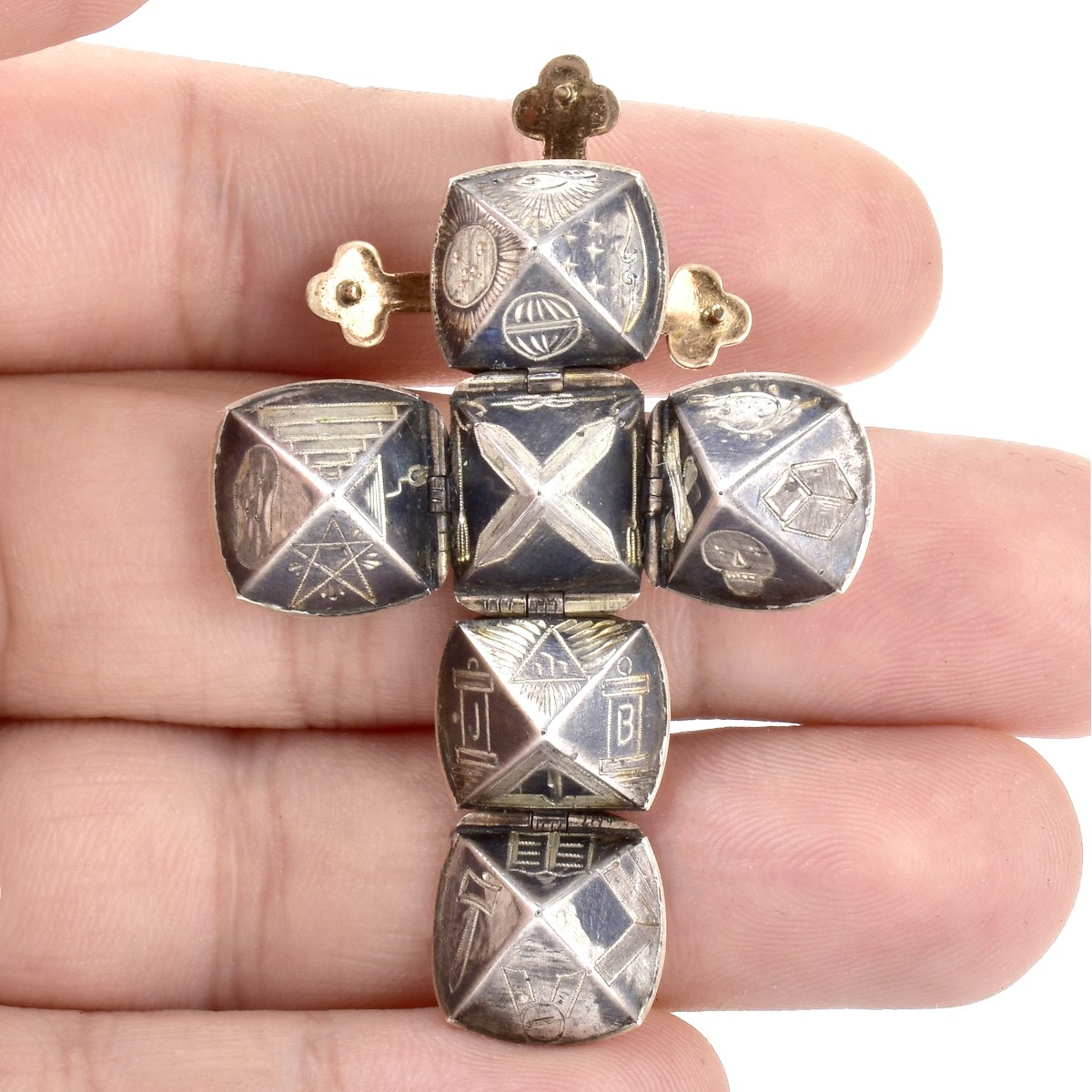 Antique 14K Gold and Silver Cross Pendant