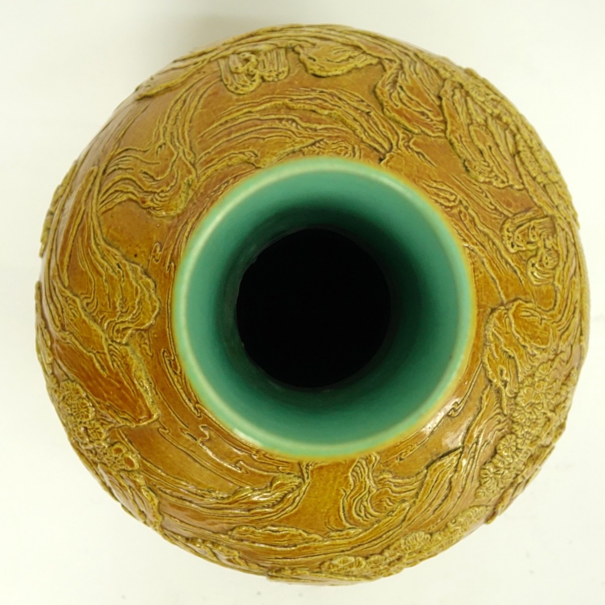 Chinese Yellow Glaze High Relief Porcelain Vase