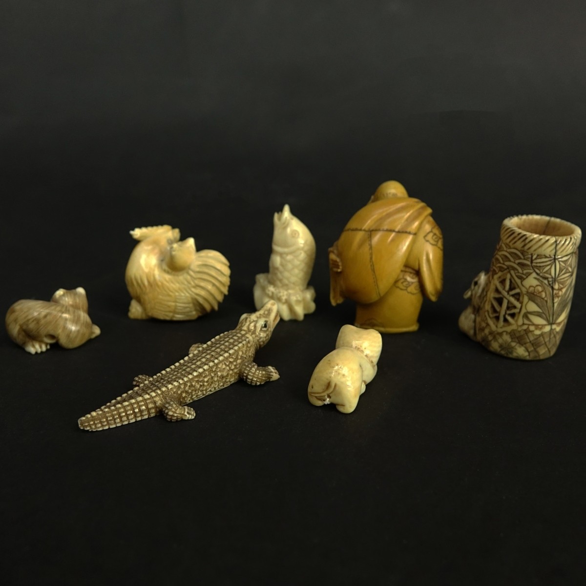 Antique Japanese Polychrome Carved Ivory Netsukes