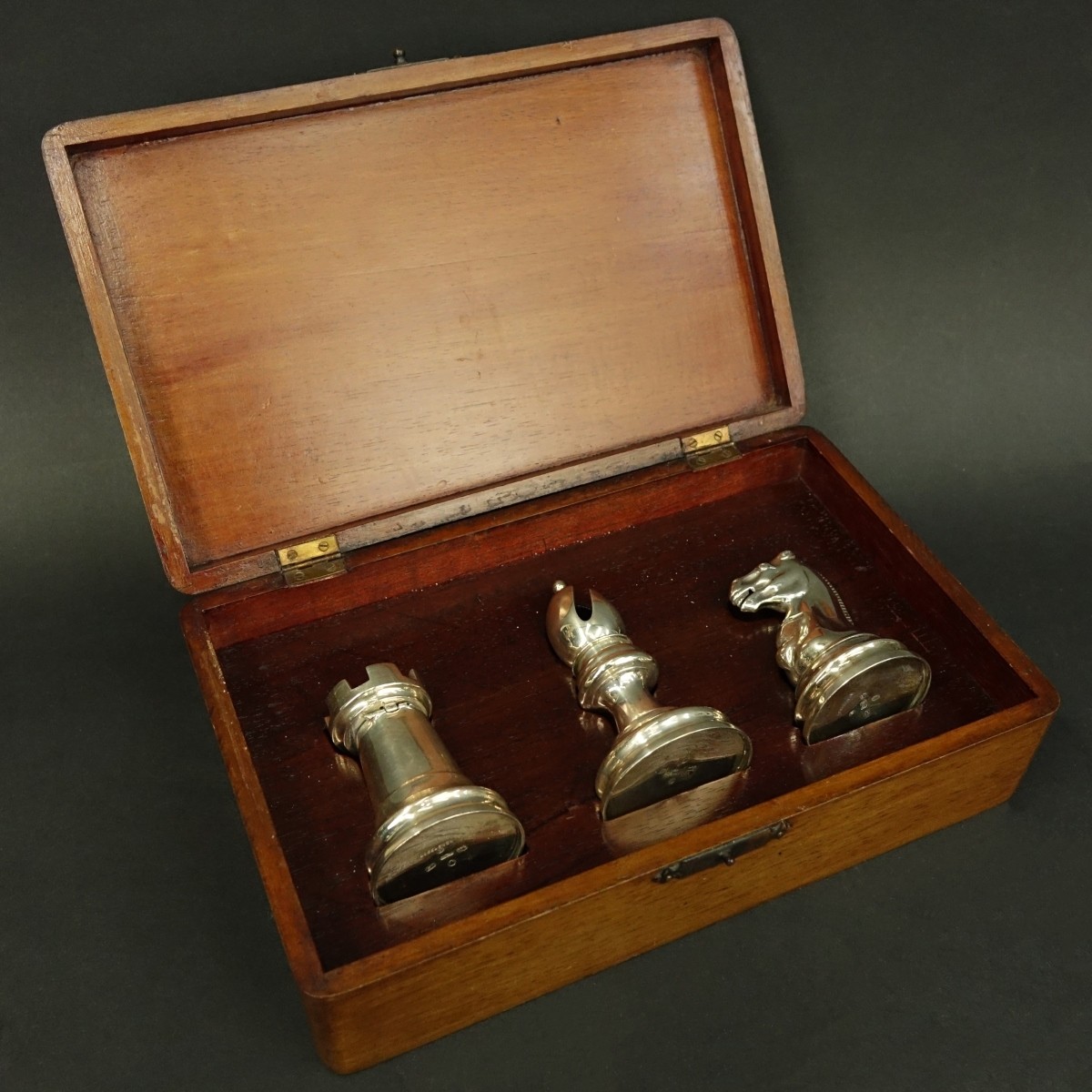 3 Pc Set English Silver "Chess" Salt & Pepper