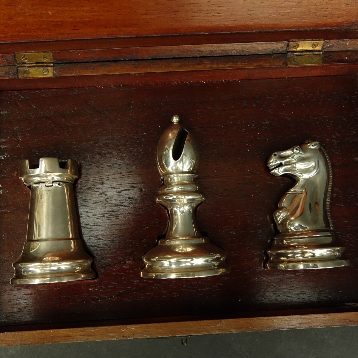 3 Pc Set English Silver "Chess" Salt & Pepper