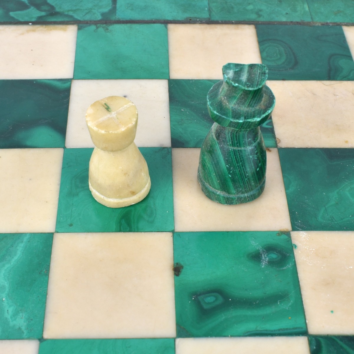 20th C. Malachite and Onyx Chess Set