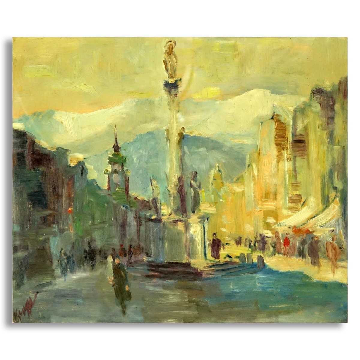 1930's Austrian School Oil on Panel "City Square"