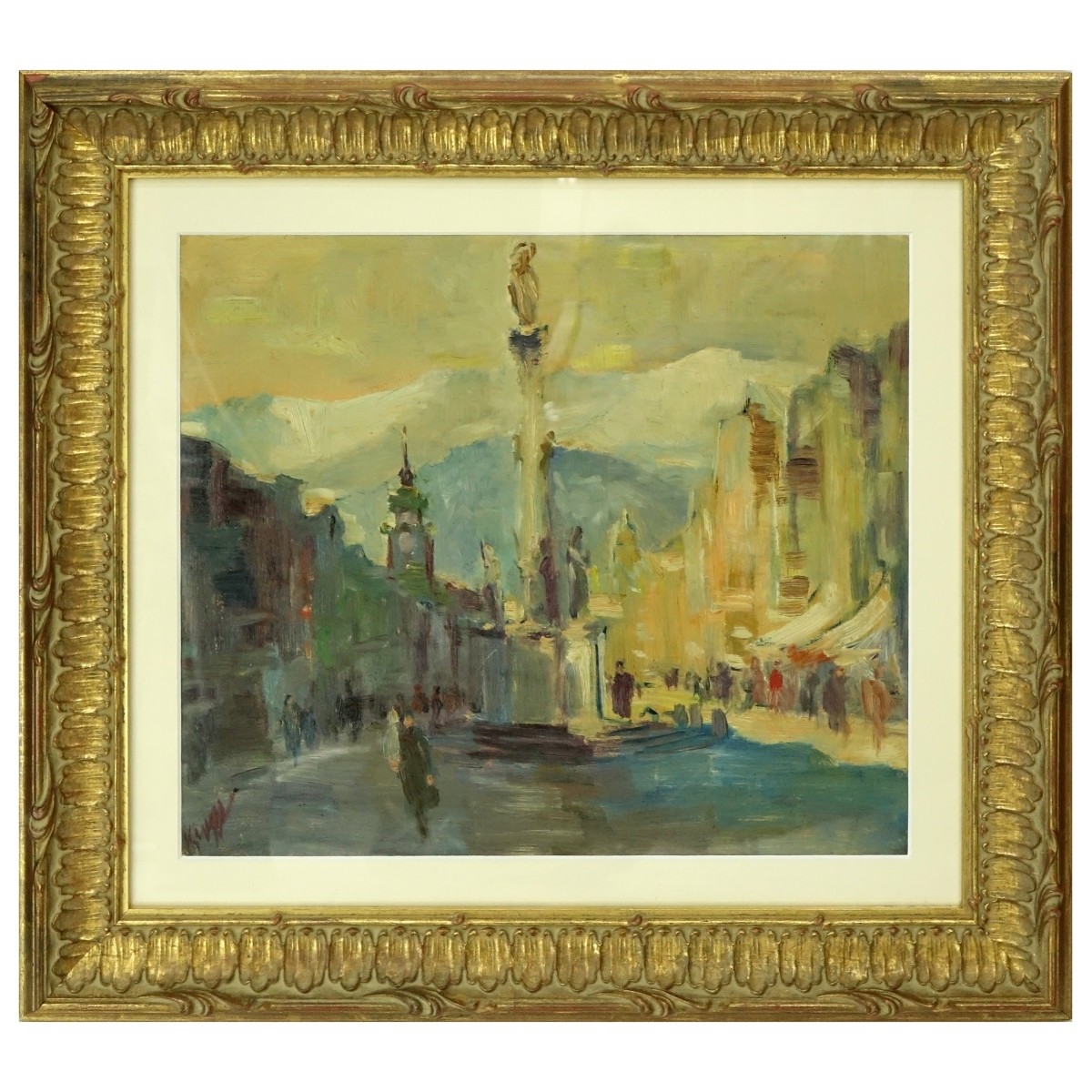 1930's Austrian School Oil on Panel "City Square"