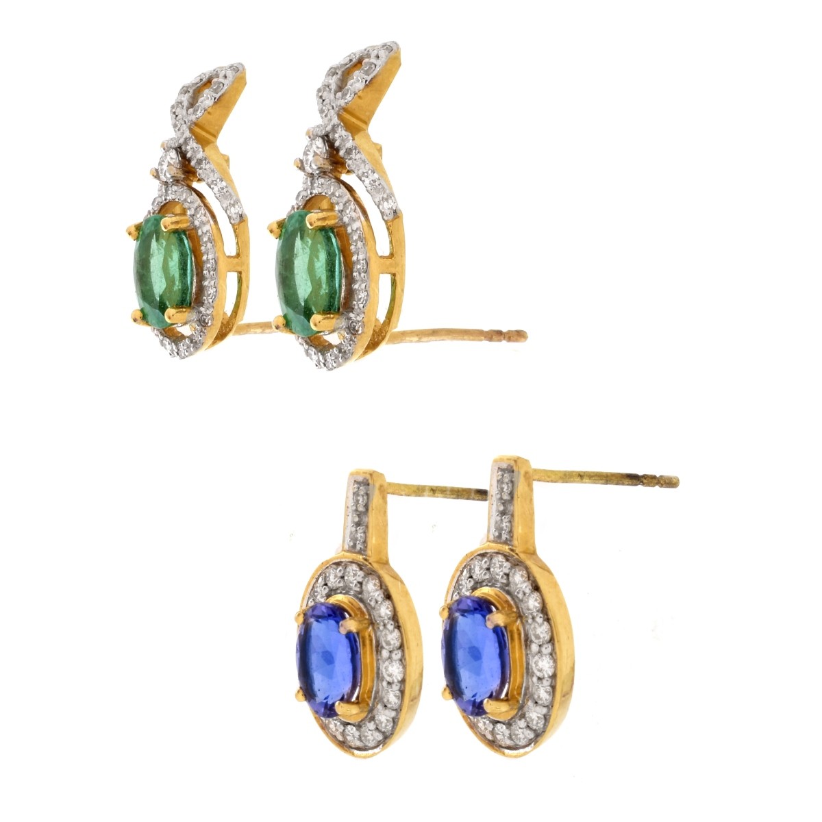 Two Pair Gemstone, Diamond and 18K Gold Earrings