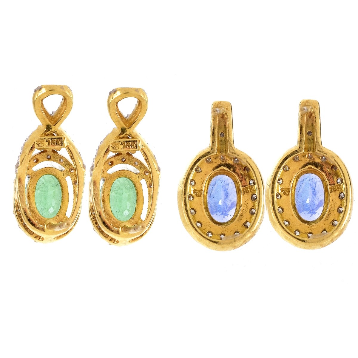 Two Pair Gemstone, Diamond and 18K Gold Earrings