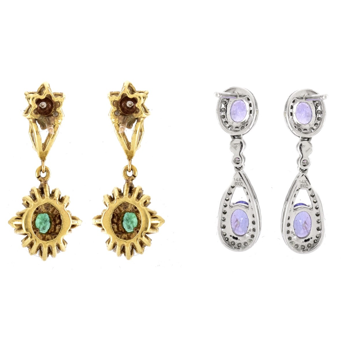 Two Pair Gemstone, Diamond and 14K Gold Earrings