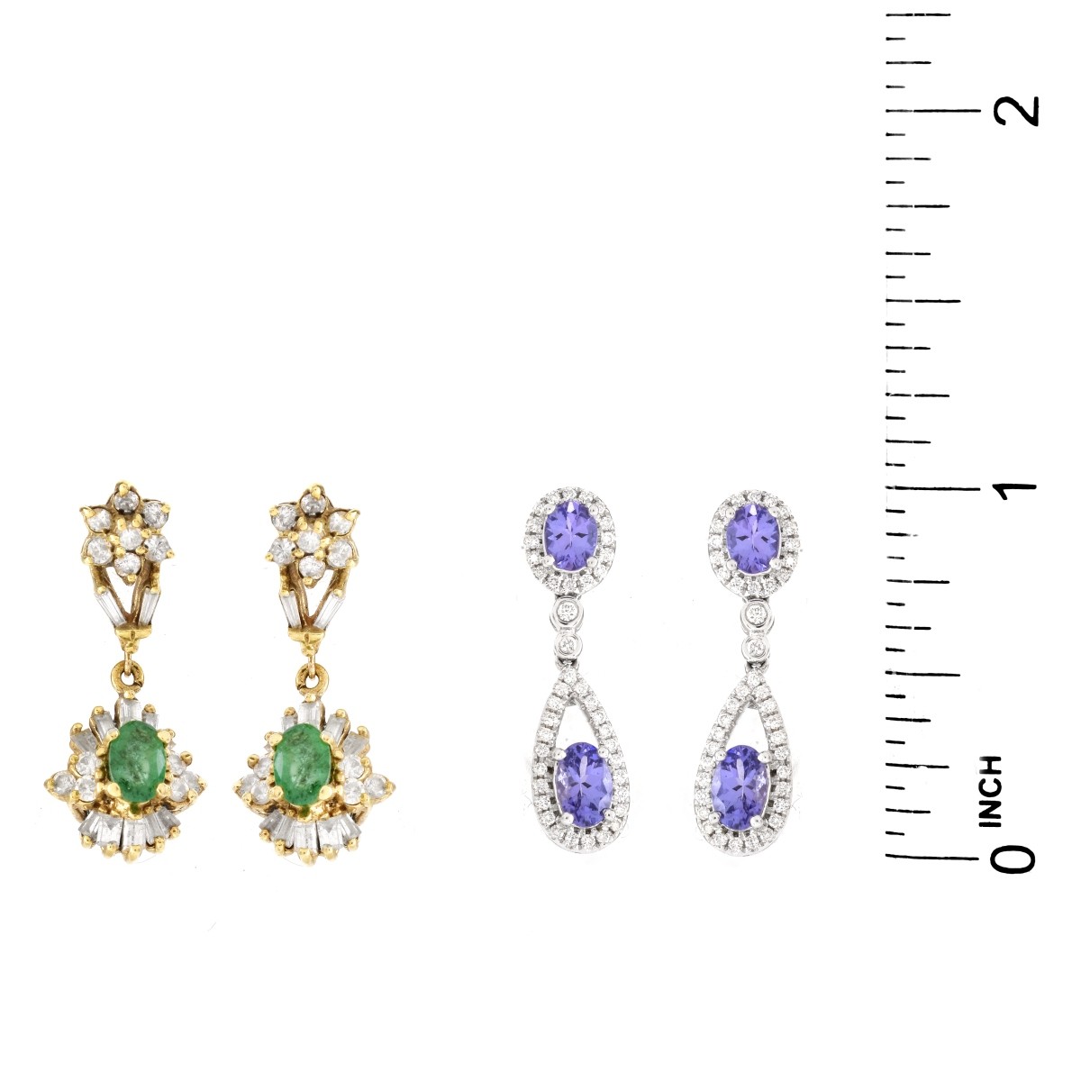 Two Pair Gemstone, Diamond and 14K Gold Earrings