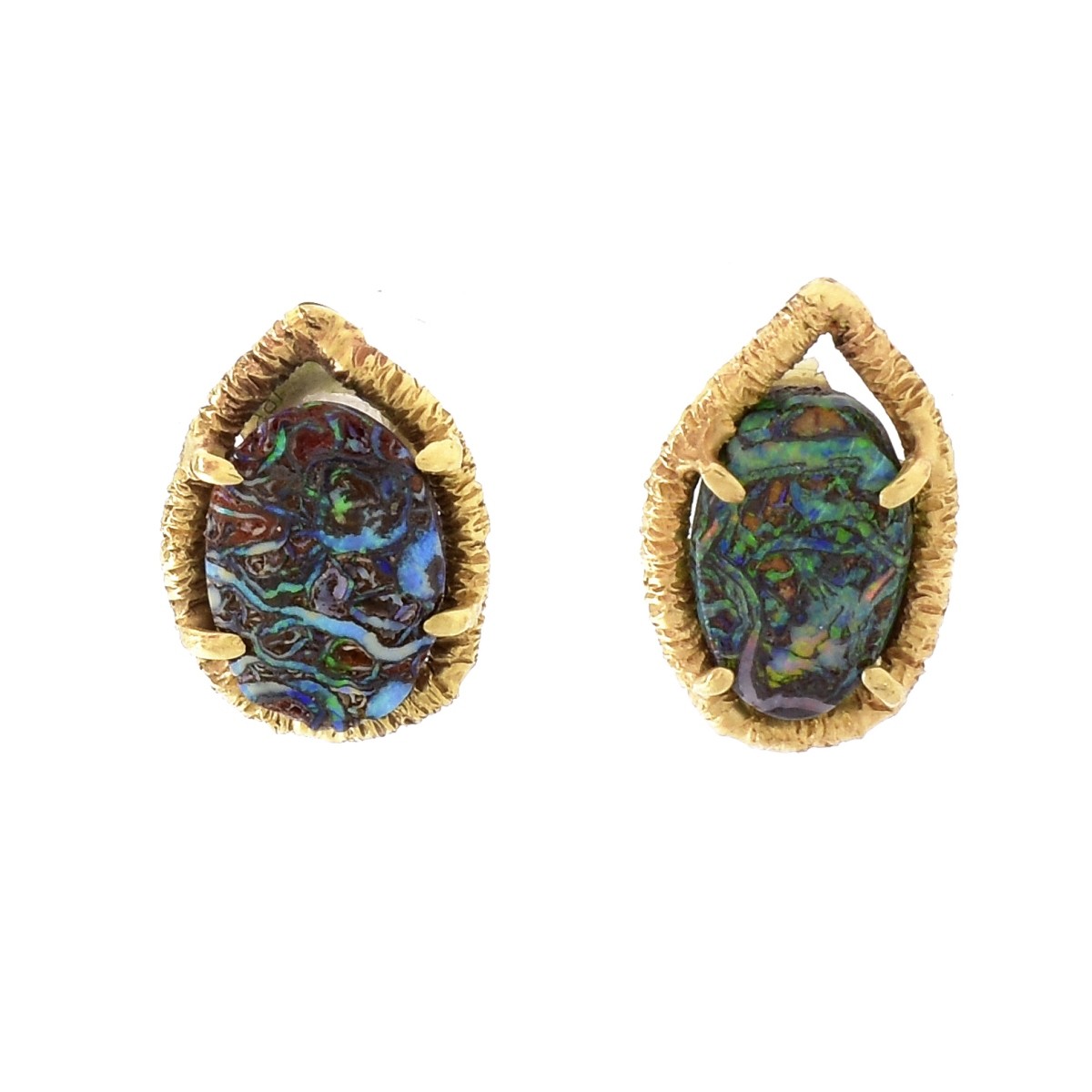 Black Opal and 14K Gold Earrings