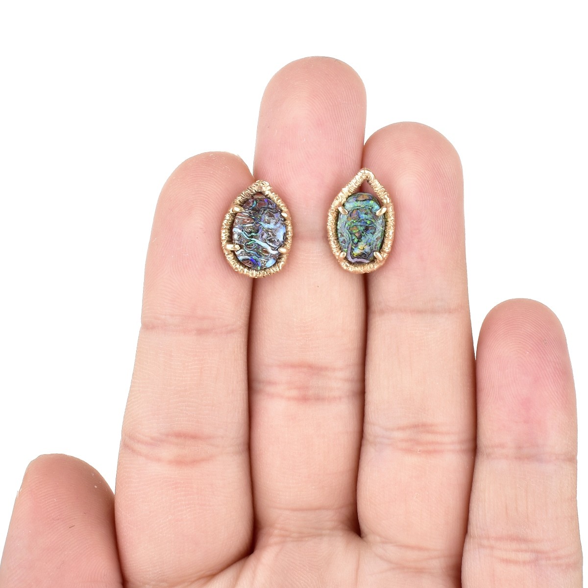 Black Opal and 14K Gold Earrings