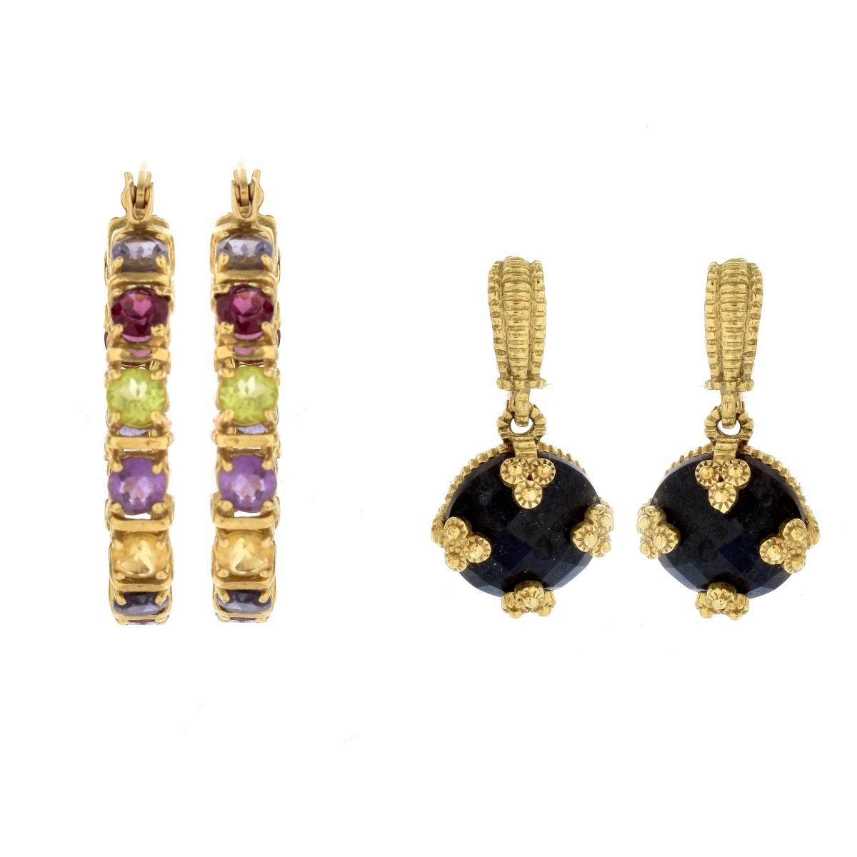 Two Pair Gemstone and 14K Gold Earrings