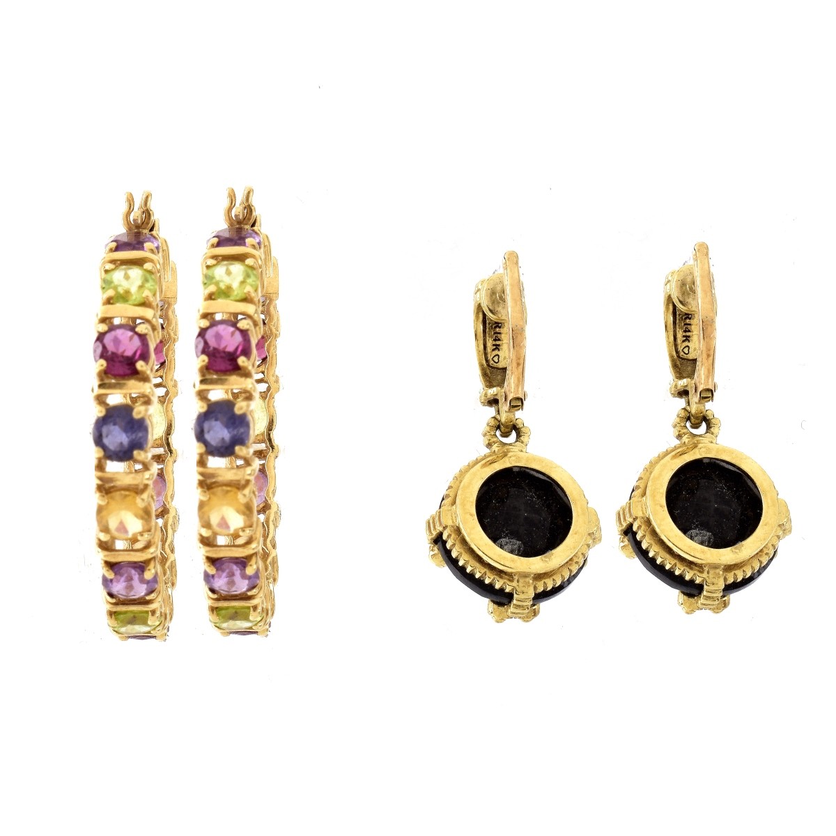 Two Pair Gemstone and 14K Gold Earrings