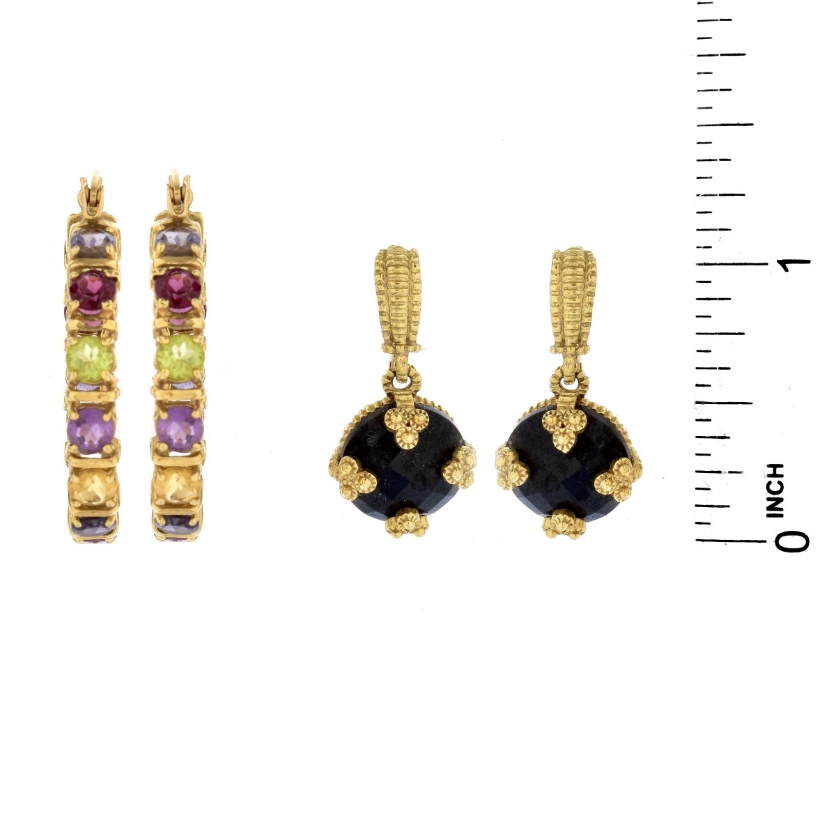 Two Pair Gemstone and 14K Gold Earrings