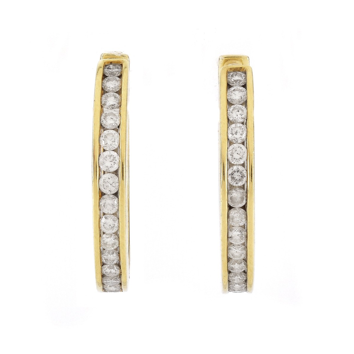 Diamond and 14K Gold Hoop Earrings