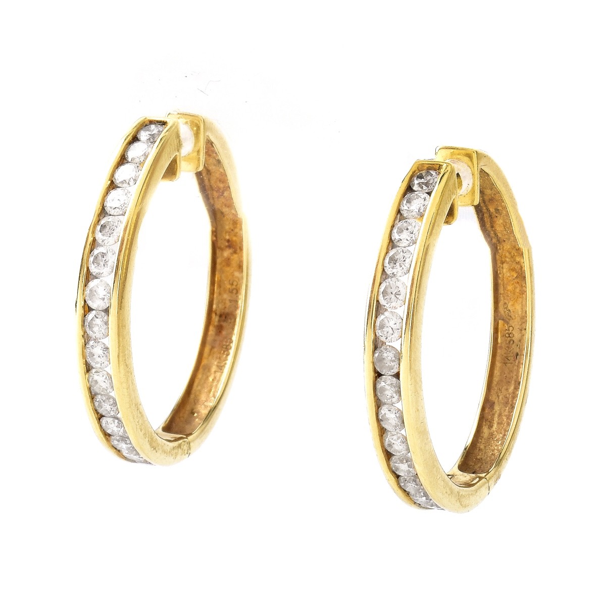 Diamond and 14K Gold Hoop Earrings