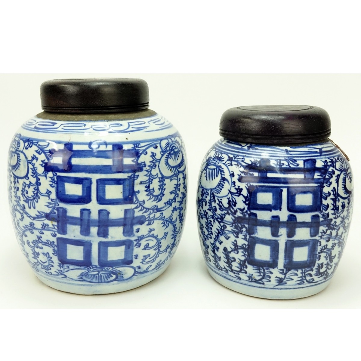 Two Antique Chinese Porcelain Blue & White Jars