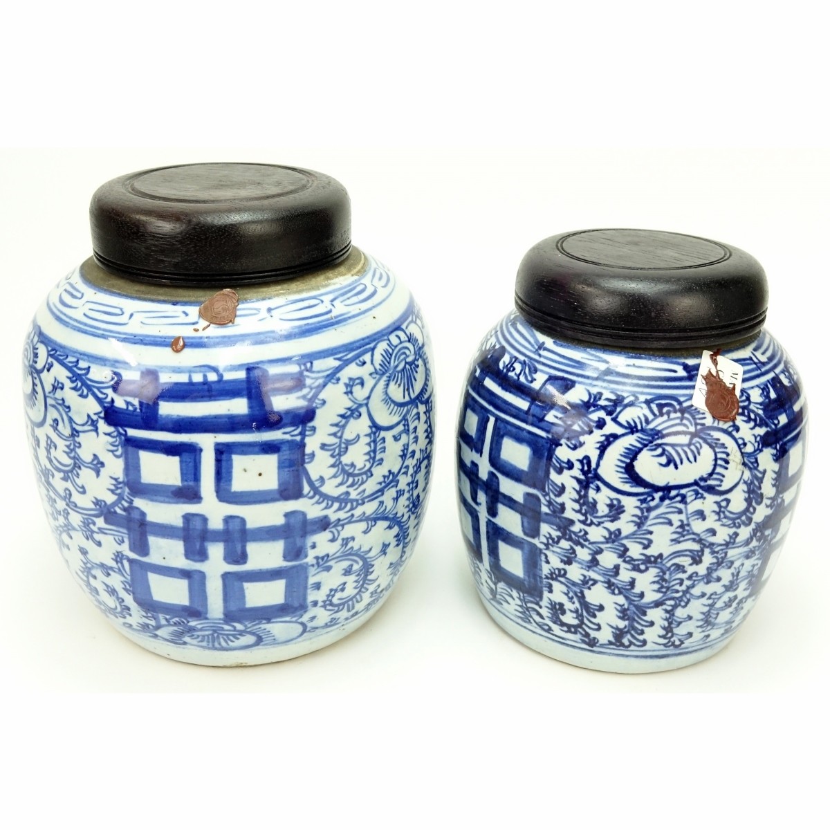 Two Antique Chinese Porcelain Blue & White Jars