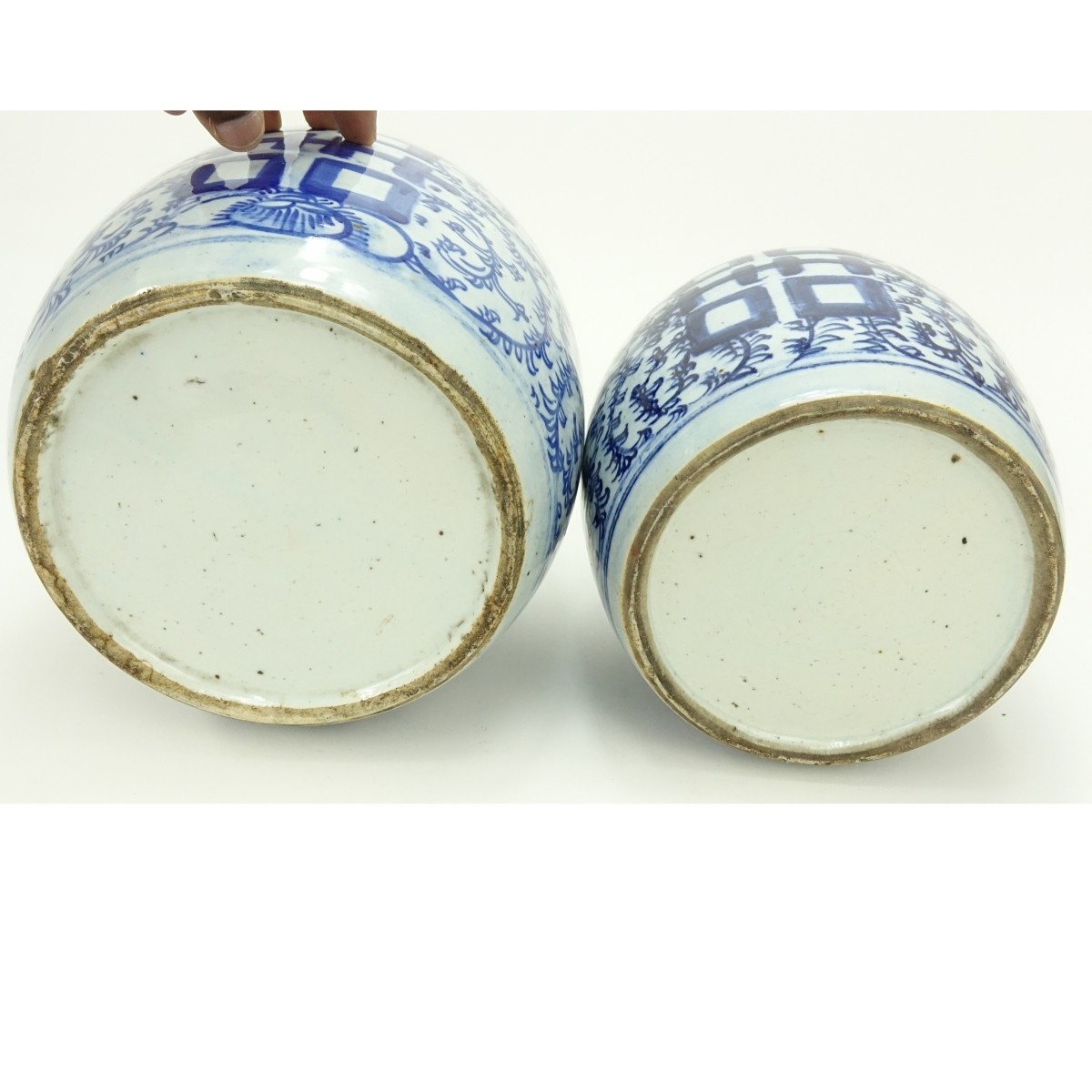 Two Antique Chinese Porcelain Blue & White Jars