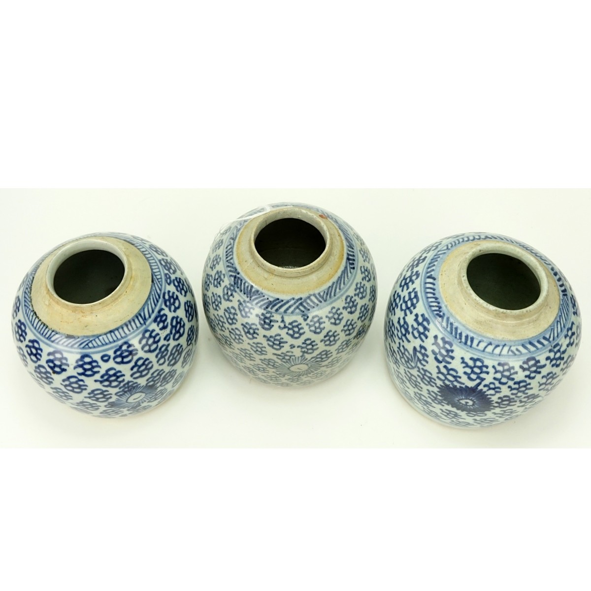 3 Antique Chinese Blue & White Porcelain Jars