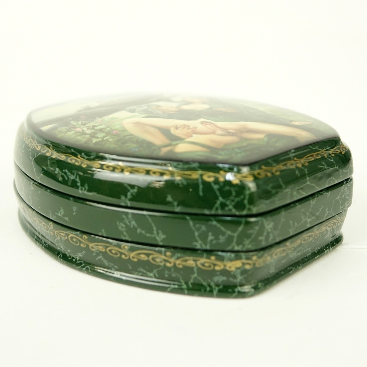 Russian Lacquered Three Part Box with Erotic Scene