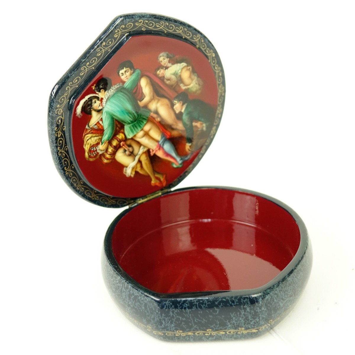 Russian Lacquer Hinged Box With Erotic Scenes