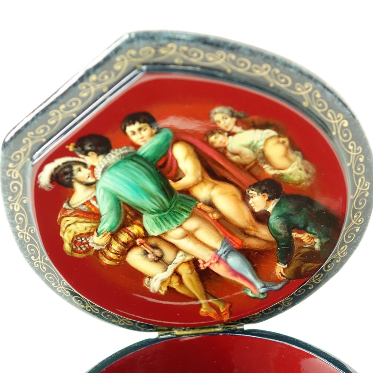 Russian Lacquer Hinged Box With Erotic Scenes