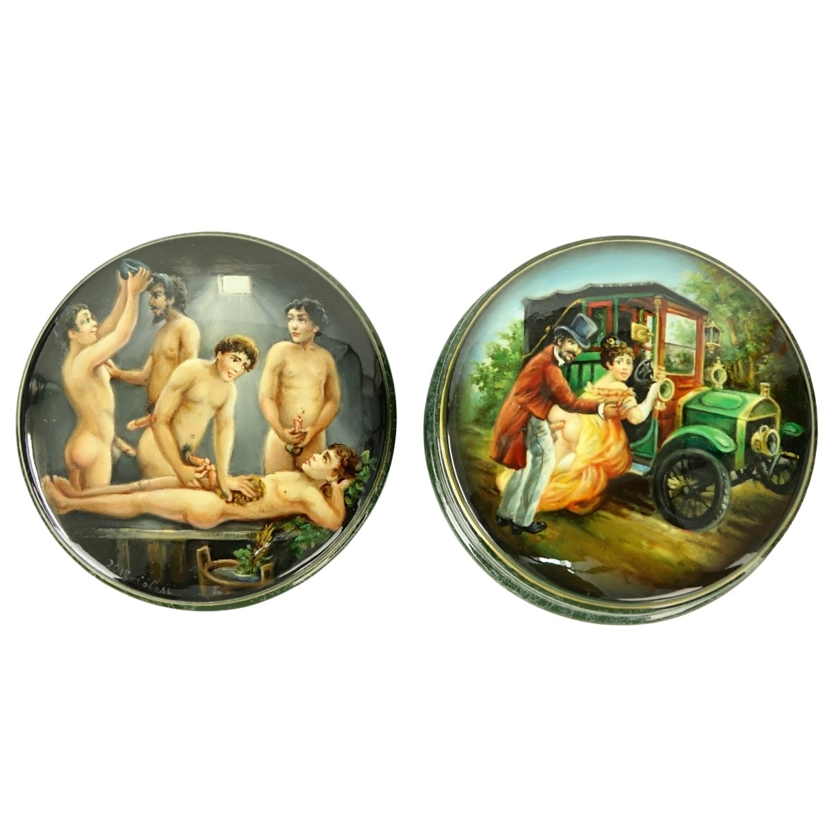 Russian Lacquered Three Part Box with Erotic Scene