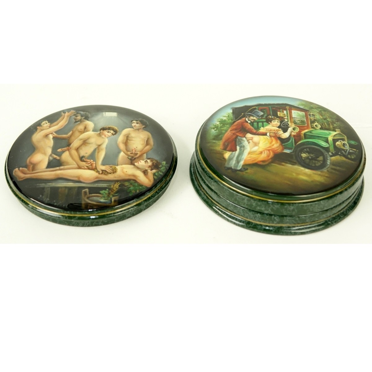 Russian Lacquered Three Part Box with Erotic Scene