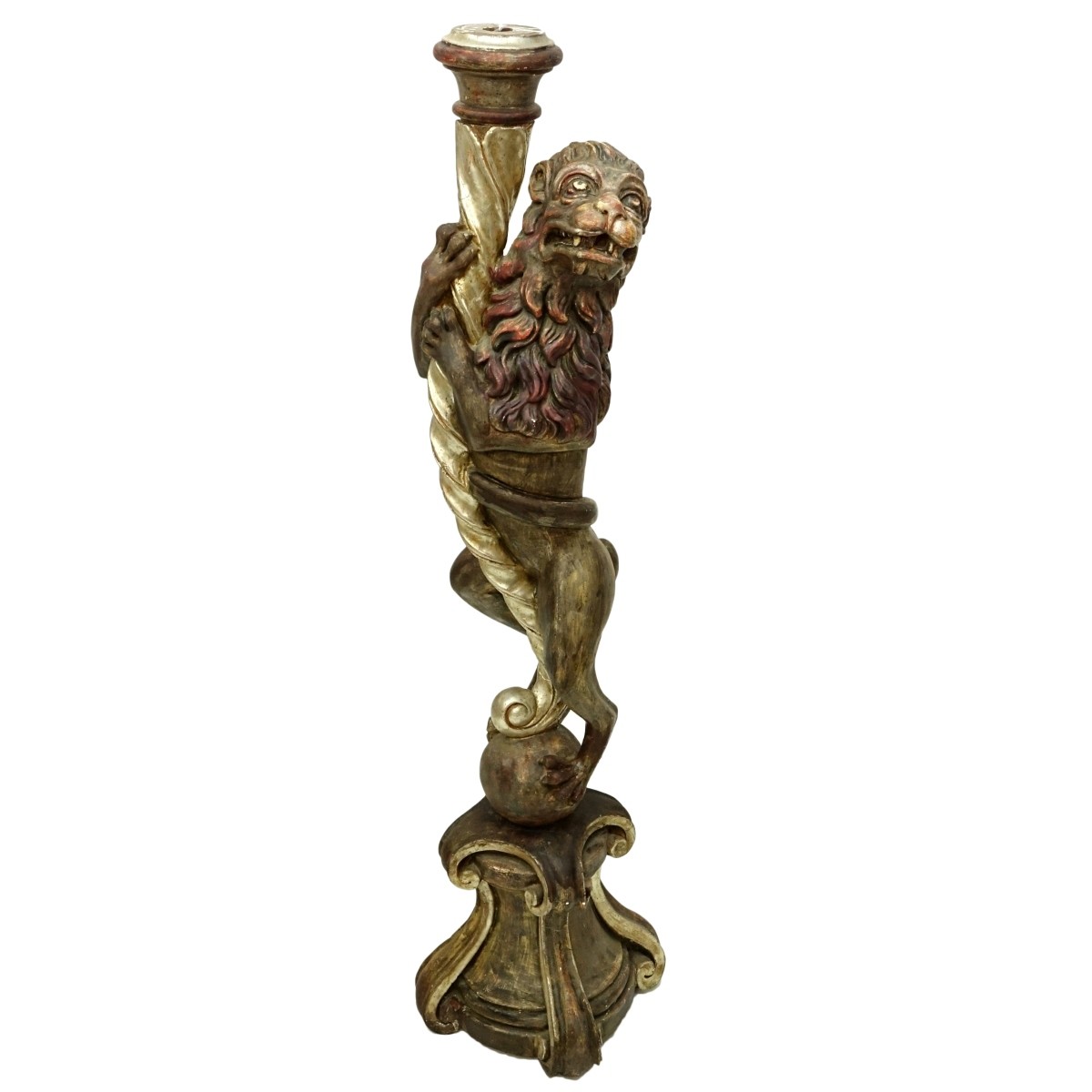 19 C Russian Carved Giltwood Figural Candleholder