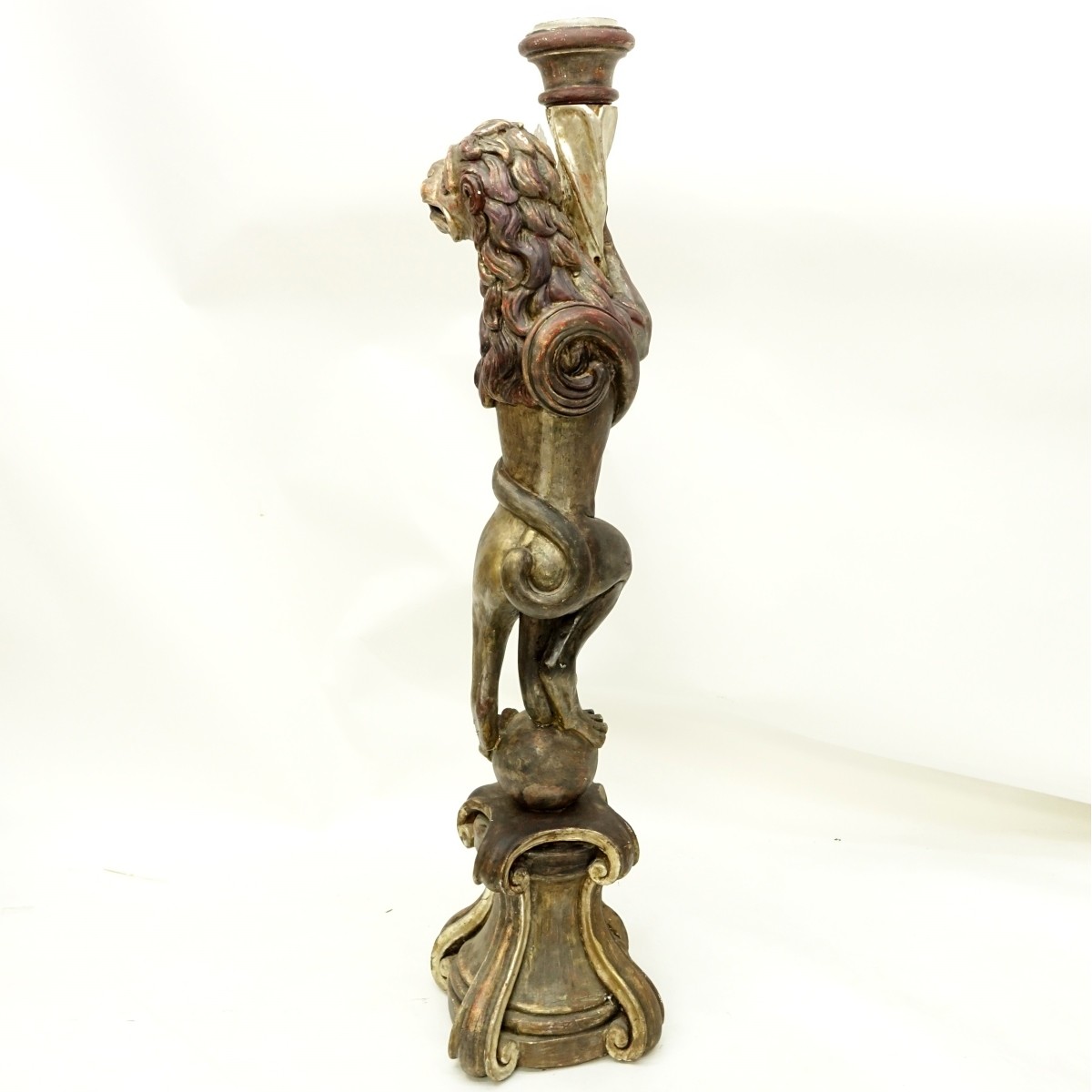 19 C Russian Carved Giltwood Figural Candleholder