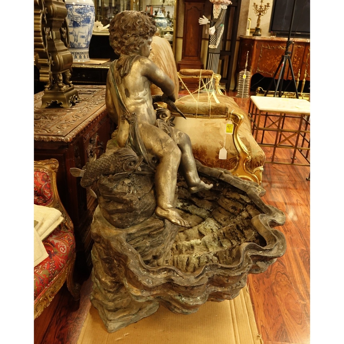 Large Bronze 2 Piece Cherub and Dolphin Fountain