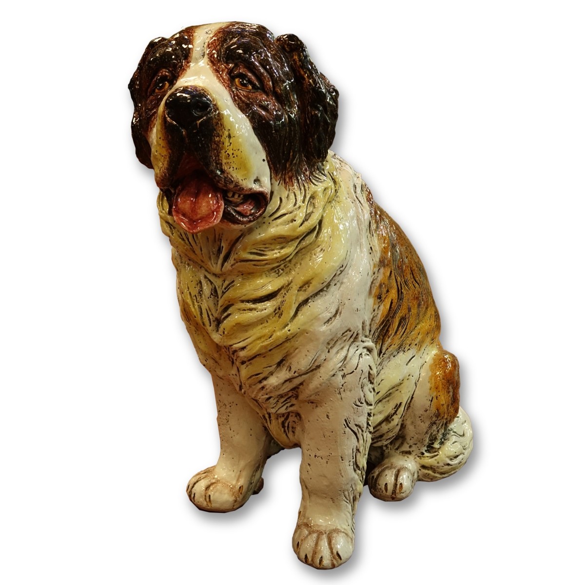 Large Glaze Pottery Figure of Saint Bernard