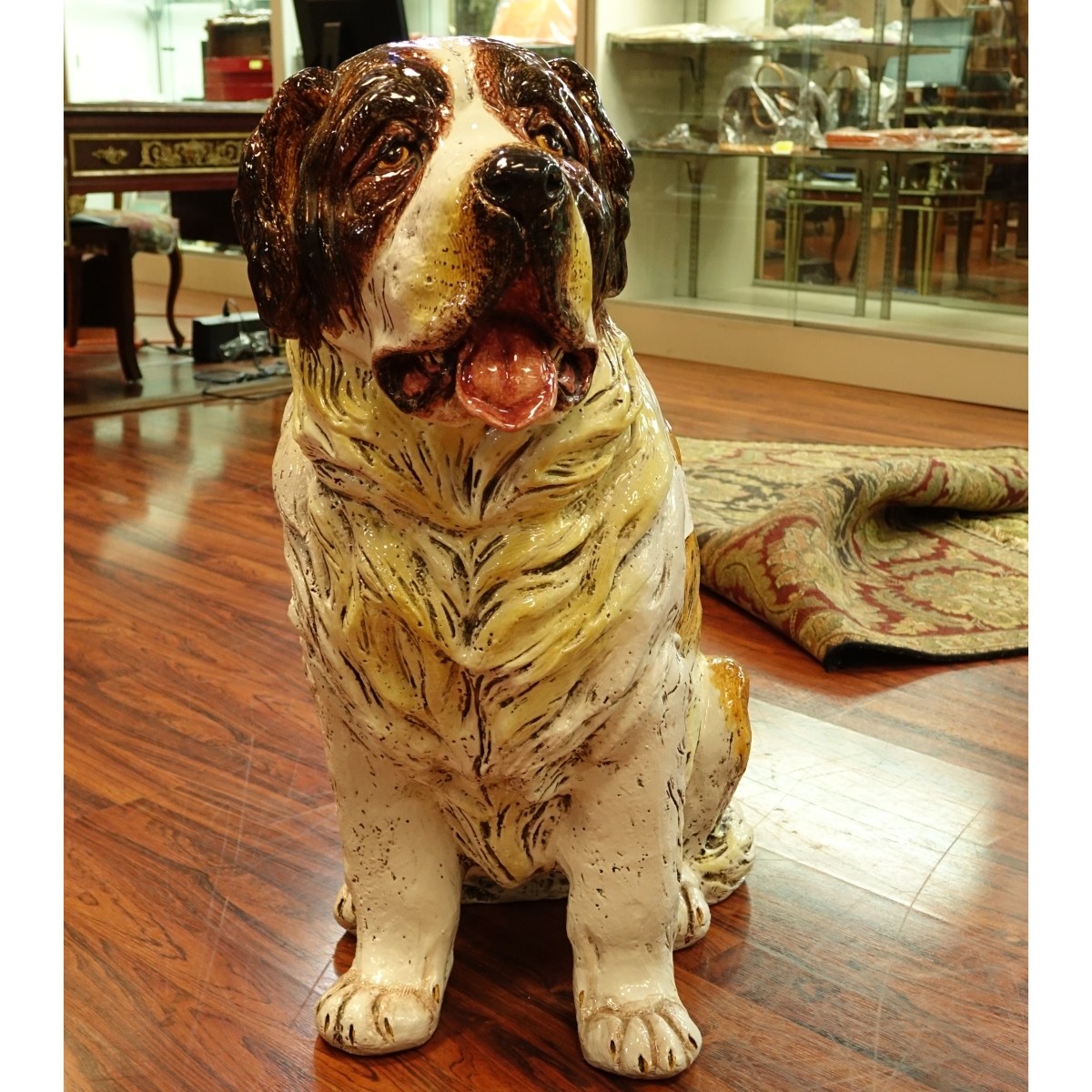 Large Glaze Pottery Figure of Saint Bernard