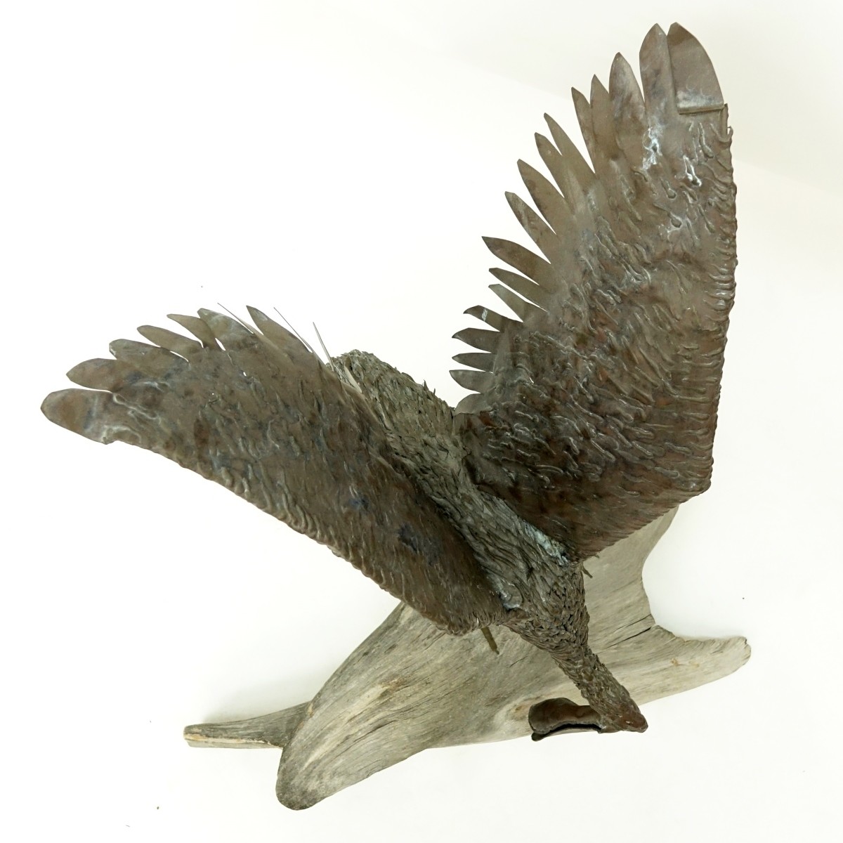 Brass Spoonbill Bird Sculpture Driftwood Base