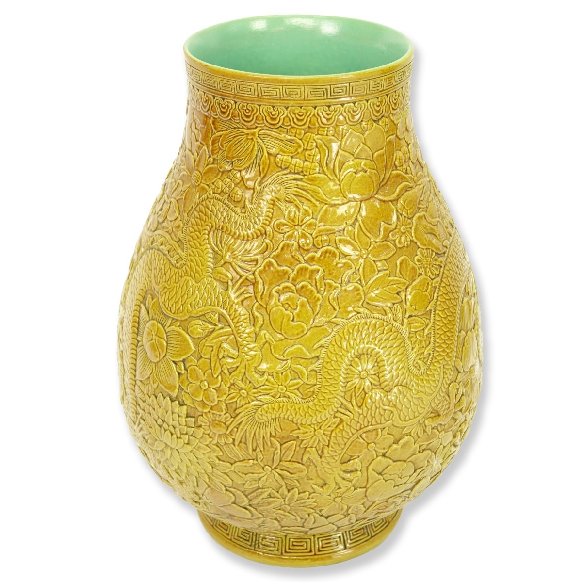 Chinese Yellow Glaze High Relief Porcelain Vase